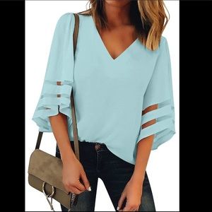 Light blue v neck with bell sleeves